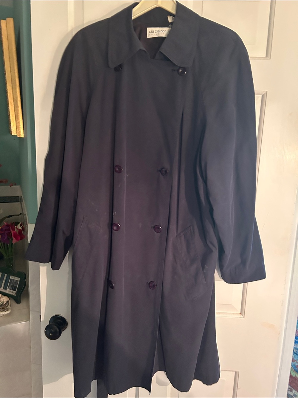 Liz Claiborne Dark Navy Double-Breasted Trench Coat